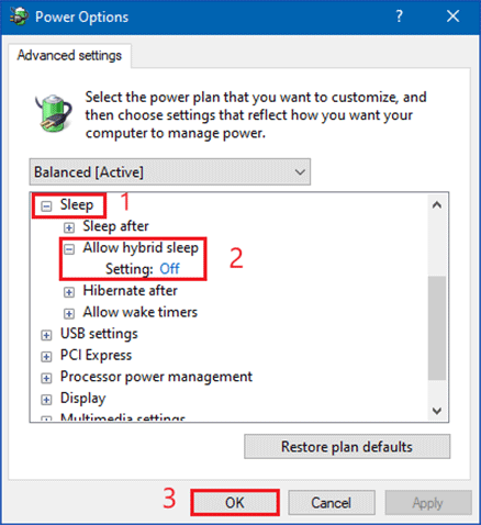 disable hybrid sleep