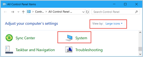 click system in control panel