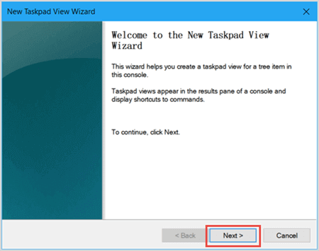 follow the new taskpad view wizard