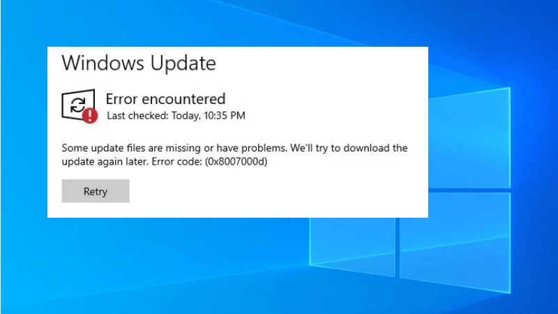 fix Windows 10 update error 0x8007000d