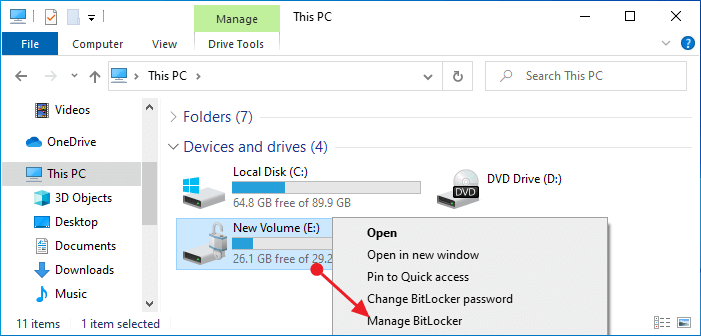 click manage bitlocker