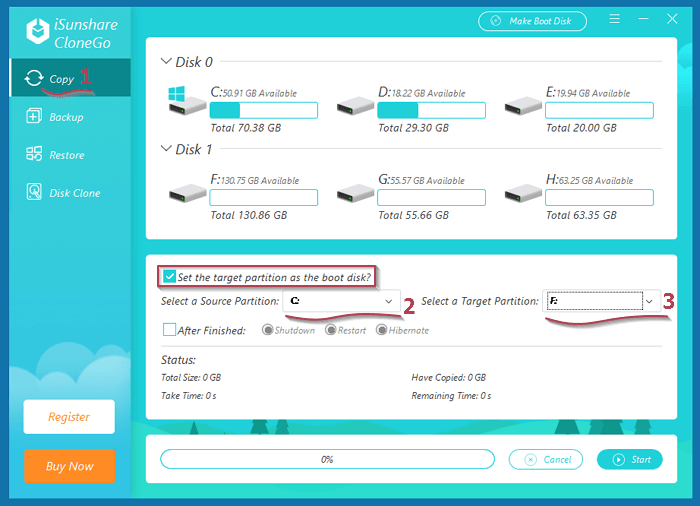 select source and target partition