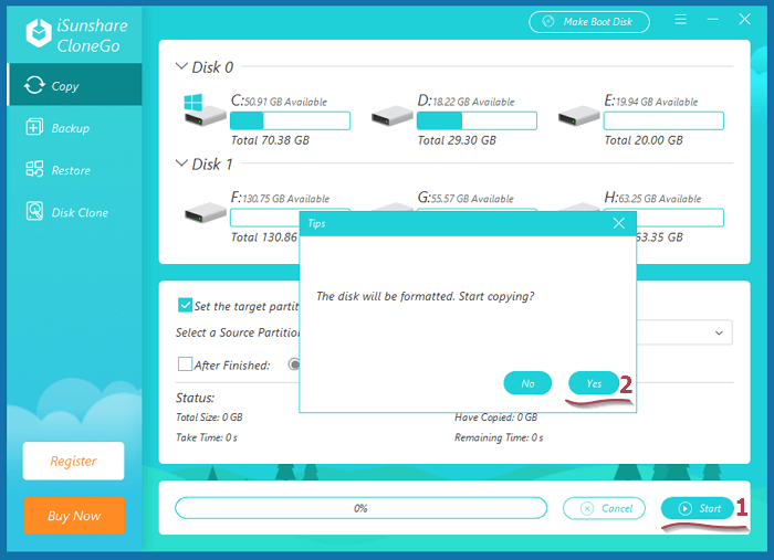 start copying source partition