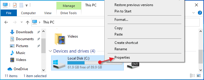 click properties option