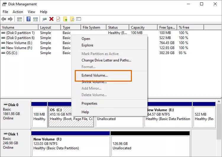 click Extend volume