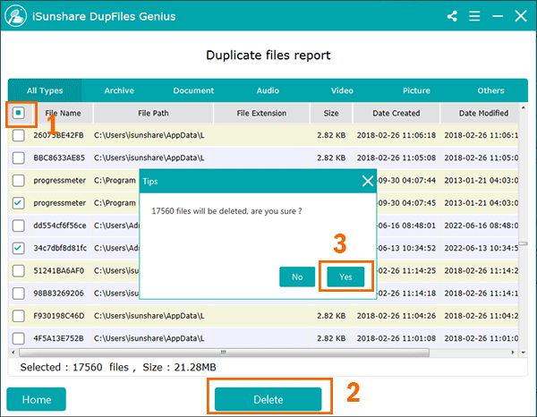 delete duplicate files