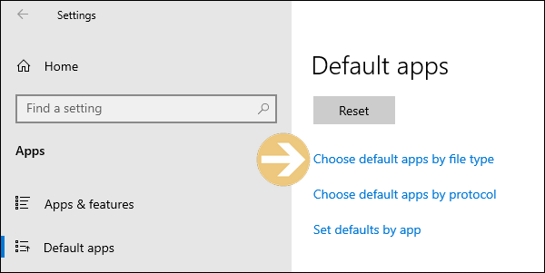 click choose default apps by file type