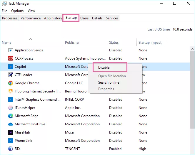 disable app startup via task manager