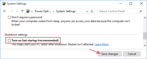 turn off fast startup