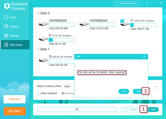 start disk clone