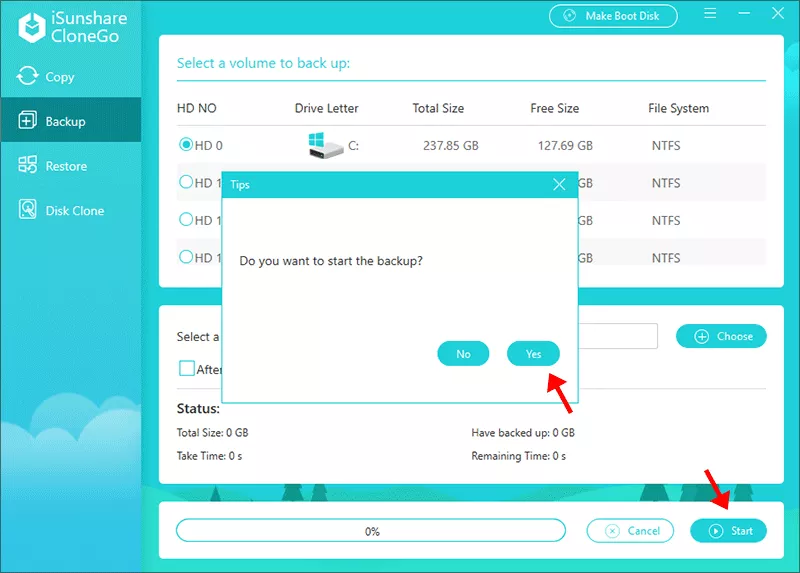 click Start and Yes button