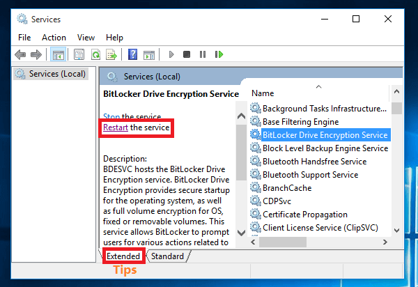 restart BitLocker service
