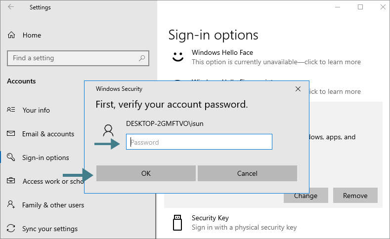 enter password to remove