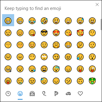 Windows 10 emoji panel