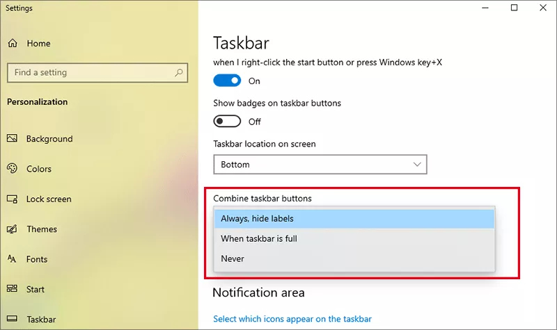choose how to group taskbar buttons