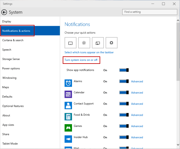 Hide And Show System Icons On Taskbar In Windows 10