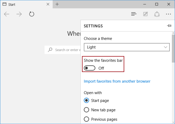 turn off Show the favorites bar