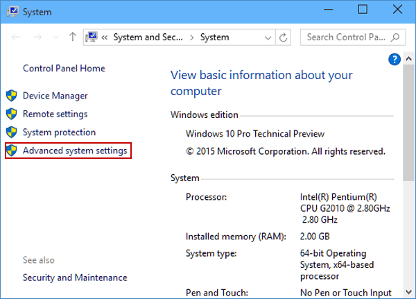 click Advanced system settings