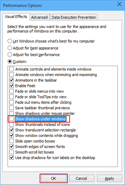 deselect Show shadows under Windows