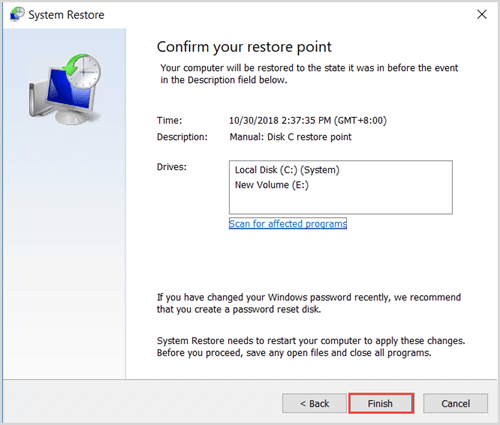 confirm your restore point