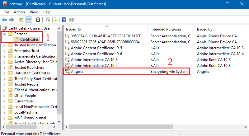 find the encrypting file system