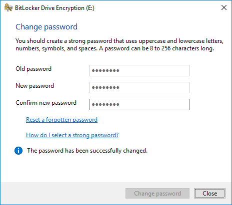 change bitlocker password in control panel successfully