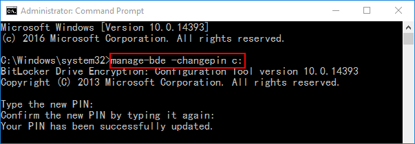 change bitlocker pin in cmd