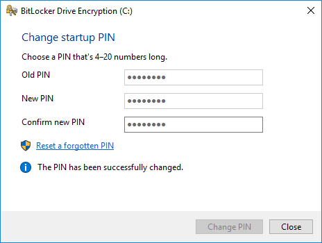 change bitlocker pin in file explorer successfully