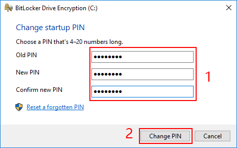 change bitlocker pin in file explorer