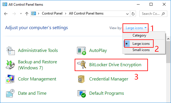 open bitlocker drive encryption in control panel