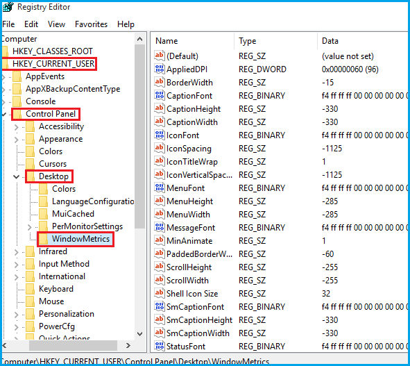 navigate to windowmetrics