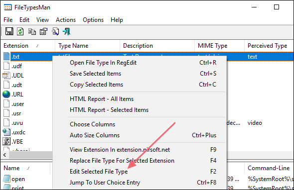 edit selected file type