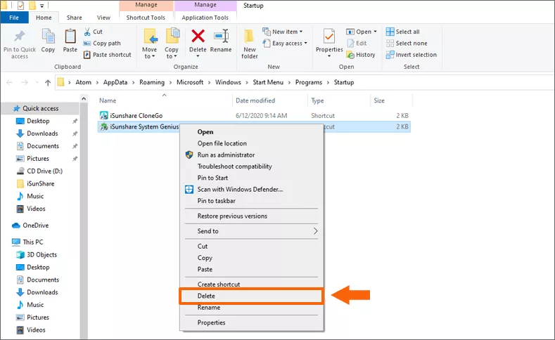 remove program from the startup folder