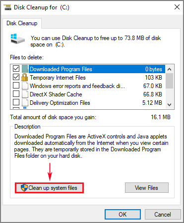 click clean up system files