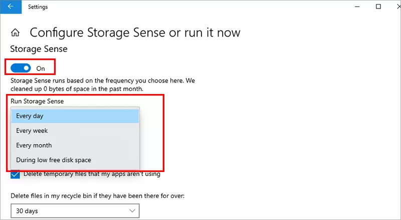enable storage sense