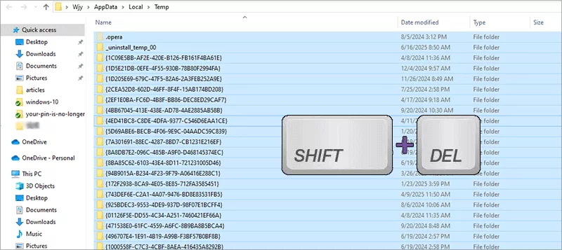 select local temp files to delete