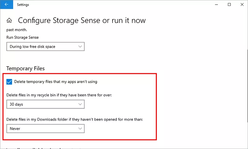 select temp files to delete