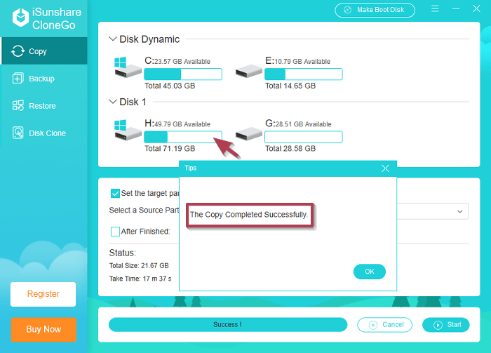 finish copying dynamic partition