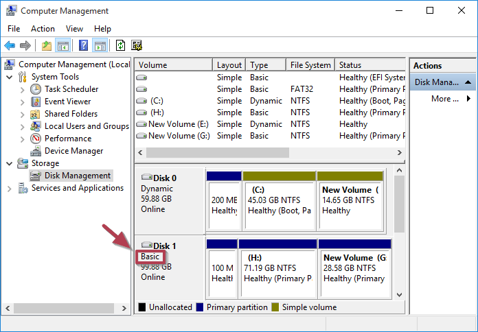 make the target ssd as basic disk