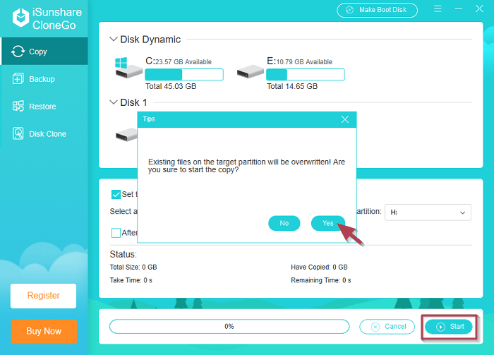 start copying dynamic partition