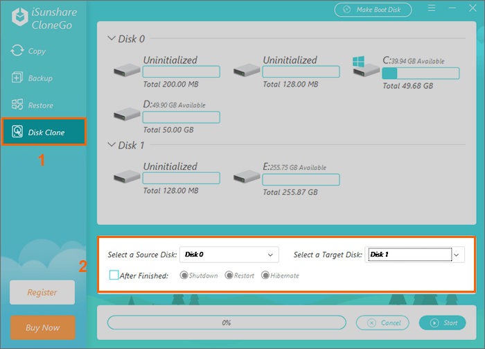 choose source disk and target disk