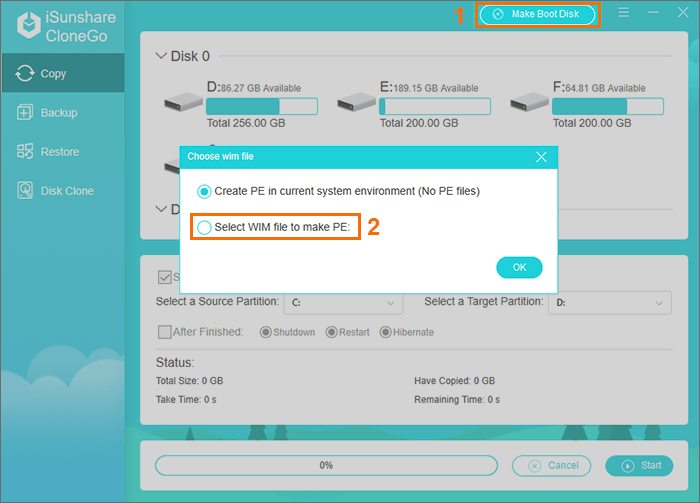 select wim file to make pe