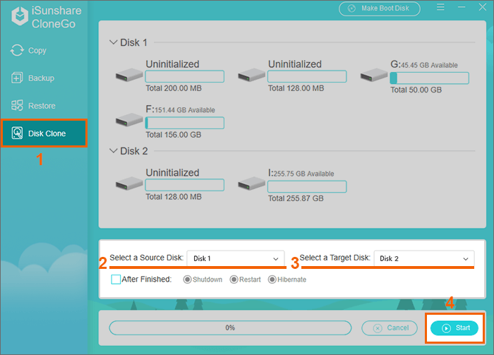 start disk clone