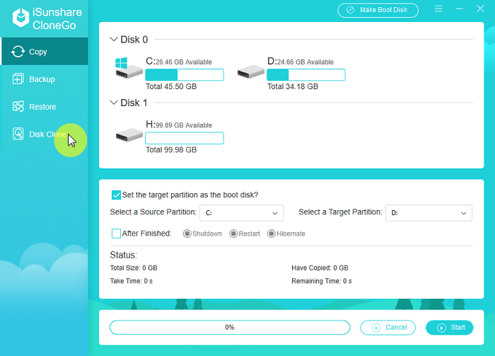 select disk clone option