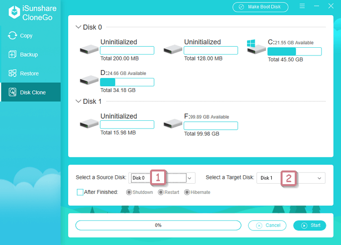 select source disk and target disk