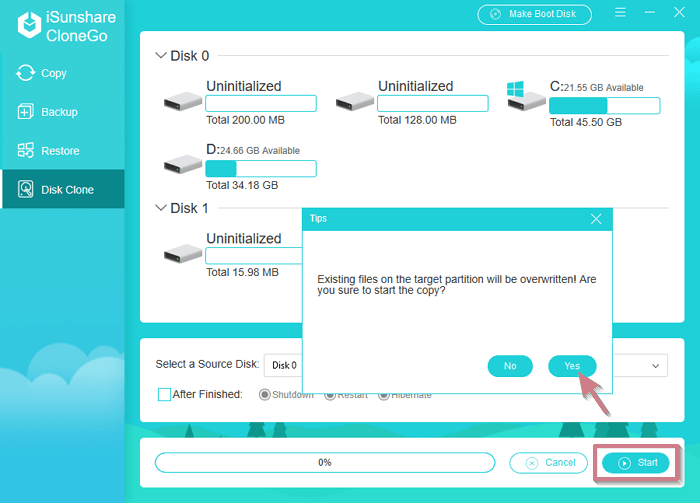 start disk clone