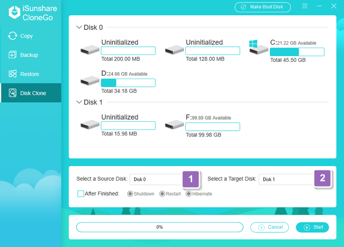 set source disk and target disk