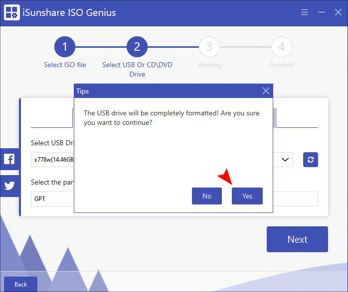 click yes to format the USB drive