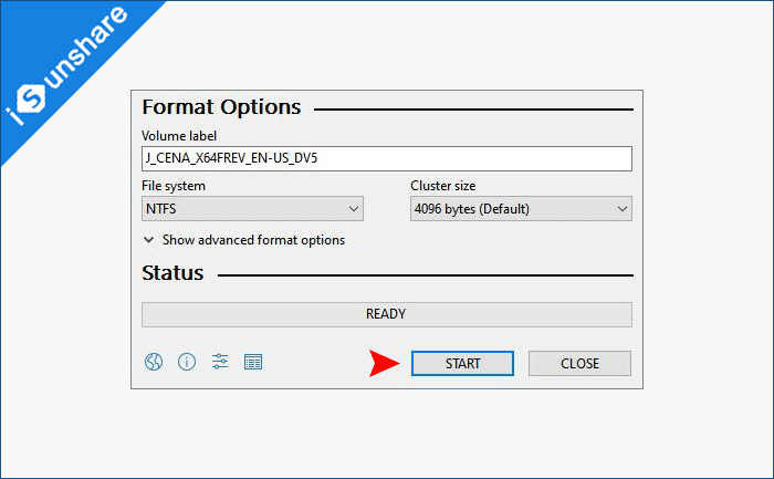 click Start to start burning ISO to USB