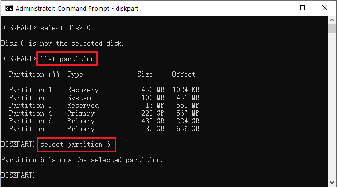 select the partition